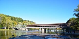 View of the Harpersfield Bridge from the river bank