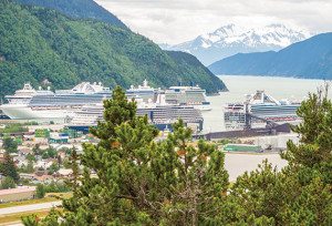 Cruise ships berthed at Skagway, northern terminus for the Alaska Marine Highway. 