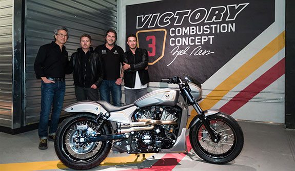 Mike Song, Roland Sands, Urs Erbacher and Zach Ness pose with the Victory Combustion concept bike.