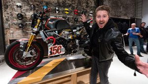 Roland Sands poses with the Project 156 motorcycle from Victory.