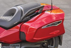 Non-detachable saddlebags are not as big inside as they appear and hold about 25 liters.