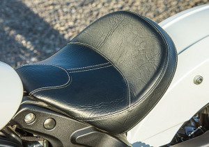 Vinyl-covered seat holds the rider in place and could use more padding.