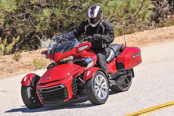Quick acceleration, short stopping distances and hard cornering with effective electronic oversight are just some of the comfortable Spyder’s attributes.