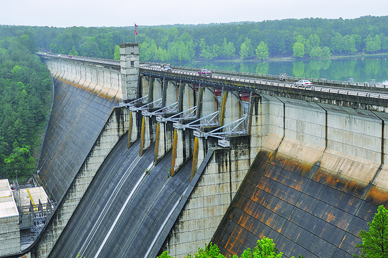Greers Ferry Dam, an Army Corps of Engineers flood control project that transformed the region. State Route 25 crosses the impressive structure, which was dedicated by John F. Kennedy in 1963.