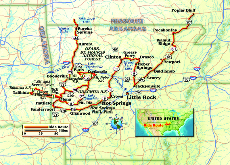 A map of the route, by Bill Tipton, compartmaps.com.