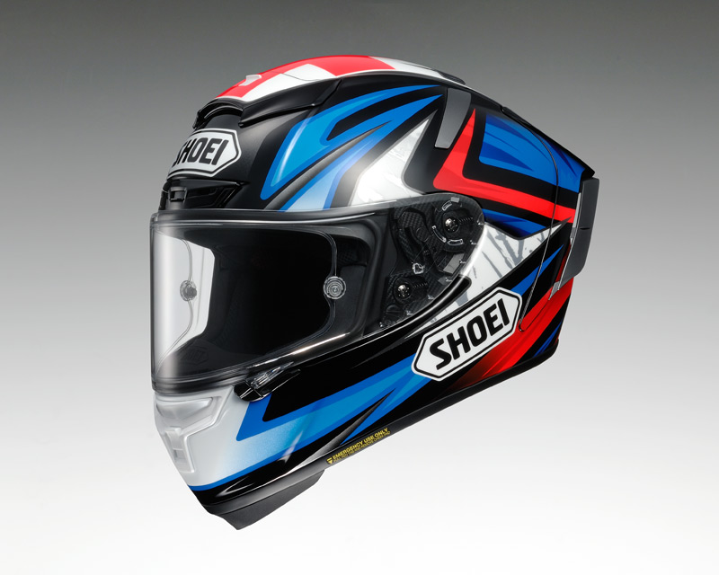 The Shoei X-Fourteen helmet, shown here in the the Bradley 3 TC-1 graphic, has been thoroughly updated.