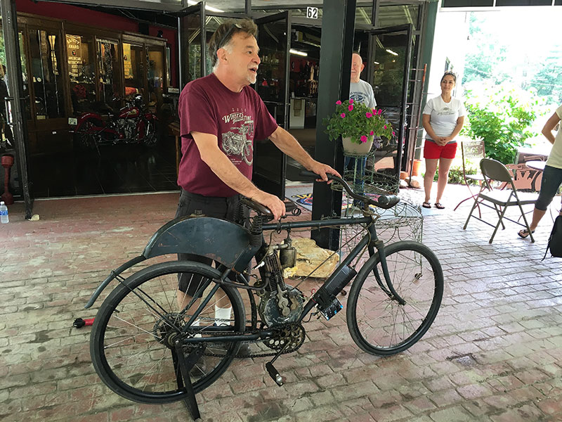 Dale Walksler giving us a history lesson about his 1903 Indian, serial #500, thought to be the oldest surviving example of the brand.