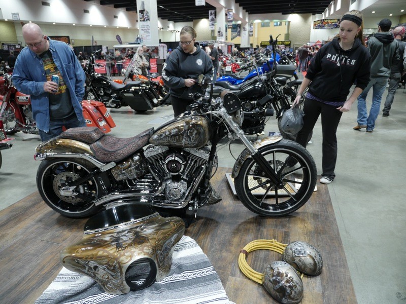 Well represented at the show were theme bikes such as this 2014 H-D Softail Breakout named The Outlaw which took 1st place in the Twin Cam Mild Custom class