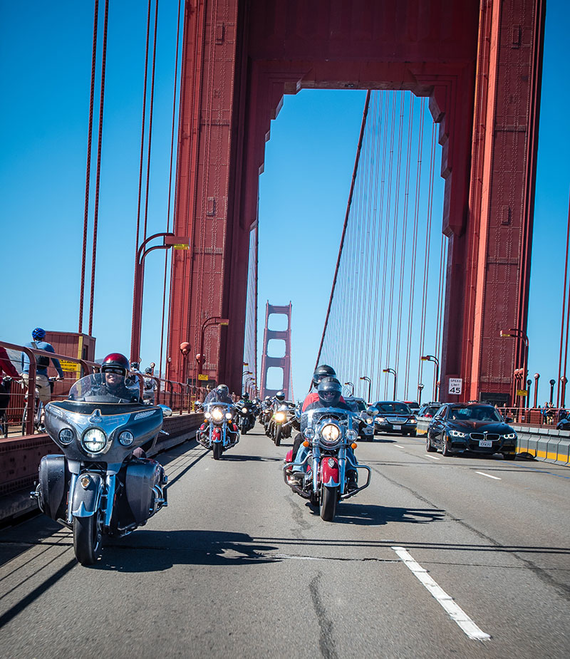 Riders cross the Golden Gate Bridge into San Francisco. (Photo: Sara Liberte/Indian Motorcycle)