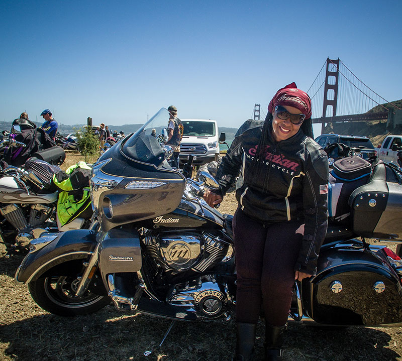 Secret was all smiles when we reached the Golden Gate. (Photo: Sara Liberte/Indian Motorcycles)