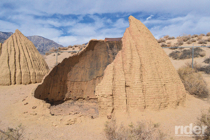 The 1873 Cottonwood Charcoal Kilns were built to supply charcoal to local smelters. Kilns used to be on the Owens Lake shoreline, providing easy boat transport, but are high and dry since Los Angeles took the Owens Valley water long ago.