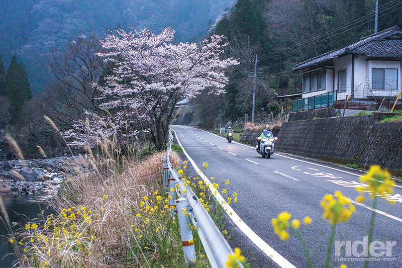 Down the other side of the mountain after tackling the 100 corners of Route 500 on Kyushu.