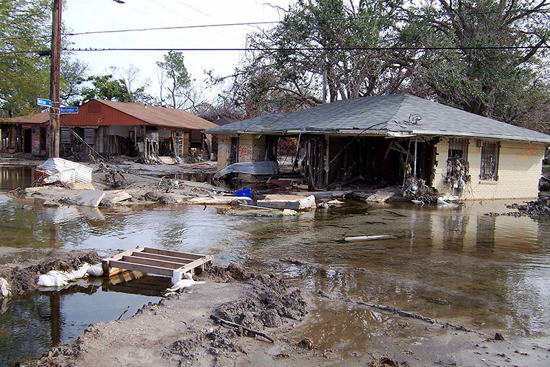 These houses were located next to one of the canal levees that breached in the northern part of New Orleans, near Lake Pontchartrain.