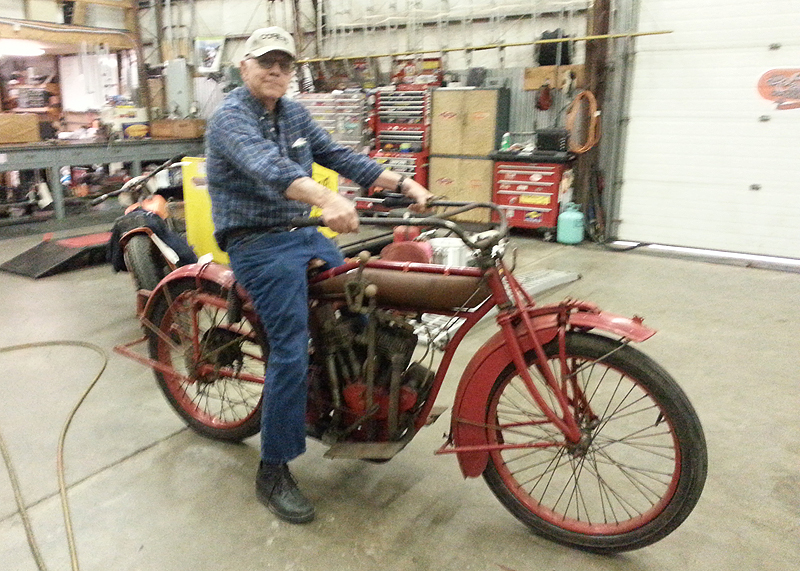 Steve Rinker, one of the 2016 Cannonball Run participants, and his 1916 Indian Power Plus.
