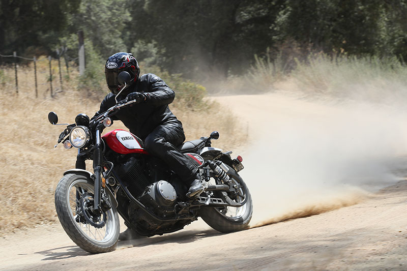 The SCR950's low center of gravity and friendly power delivery make it easy to dirt track around corners.