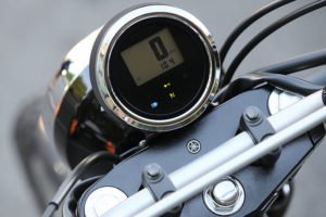 The SCR950's digital meter is taken from the Bolt. It can be hard to read in bright sunlight, and an analog speedo would have been a better choice.