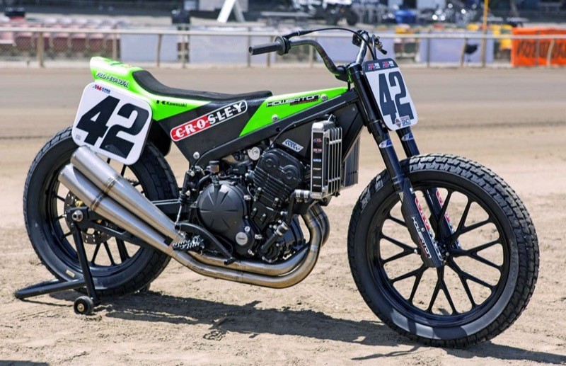 Bill Werner’s brain child and the brightest star on dirt tracks today... the Ninja 650 based Kawasaki dirt tracker. The harbinger of change in GNC-1 (big bore) racing, the mean green machine has pushed Harley, Indian and others to introduce new toys into an old game. Lucky us! We get to see the end of the old era and the opening salvo of the new... starting next year!