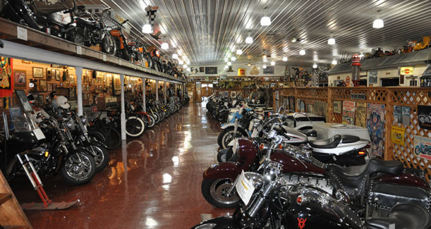This aisle contains most of the American machines. Harley’s and Indians predominate. There are also British and Italian bikes, as well as custom builds.