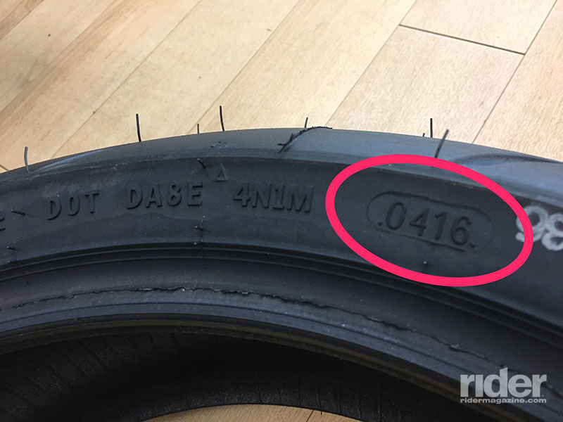 You can find the manufacturing date on your tires here: after the DOT symbol. The numbers correspond to the week and year of manufacture; hence, this tire was made in the fourth week of 2016.