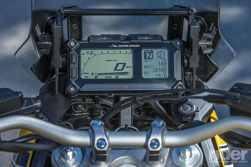 The two-screen digital display includes all the pertinent info and several trip computer functions.