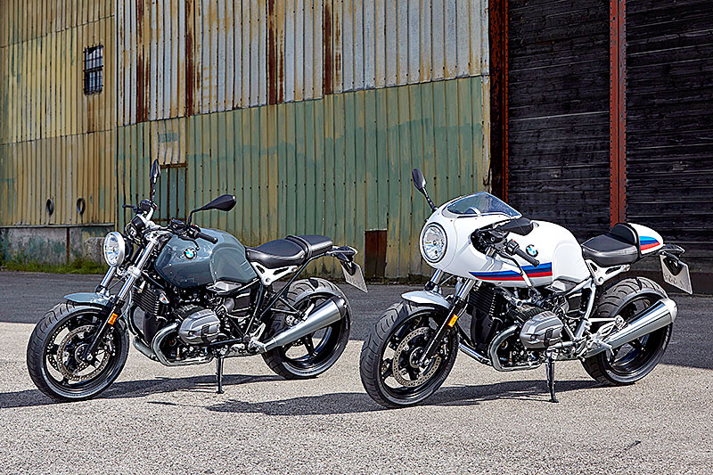 The BMW R nineT Pure is stripped down to essentials while the R nineT Racer is inspired by sport motorcycles from the early '70s.