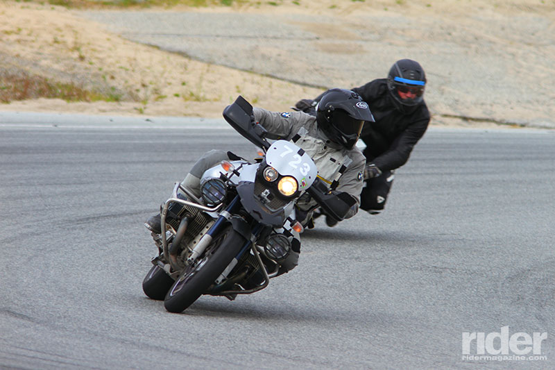 A BMW GS is surprisingly nimble. Notice how far the rider’s head is turned—he’s looking through the curve just as he’s been taught. (Photo: etechphoto.com)