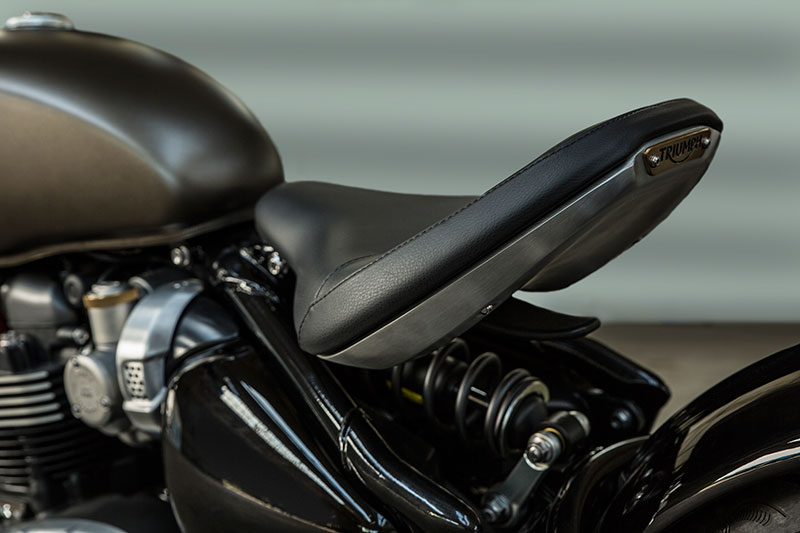 Triumph gave the Bonneville Bobber a unique solo seat that is adjustable for sport riding or laidback cruising.