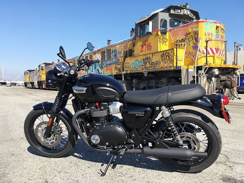 With its blacked-out styling, Triumph says the T100 Black will appeal more to urban riders. It fit right in with L.A.'s gritty scenery.
