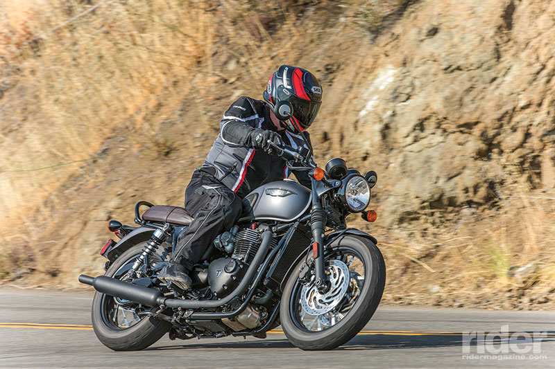 Slower steering and plenty of stability make the Triumph easy to ride on winding roads, but it runs out of cornering clearance at a faster pace.