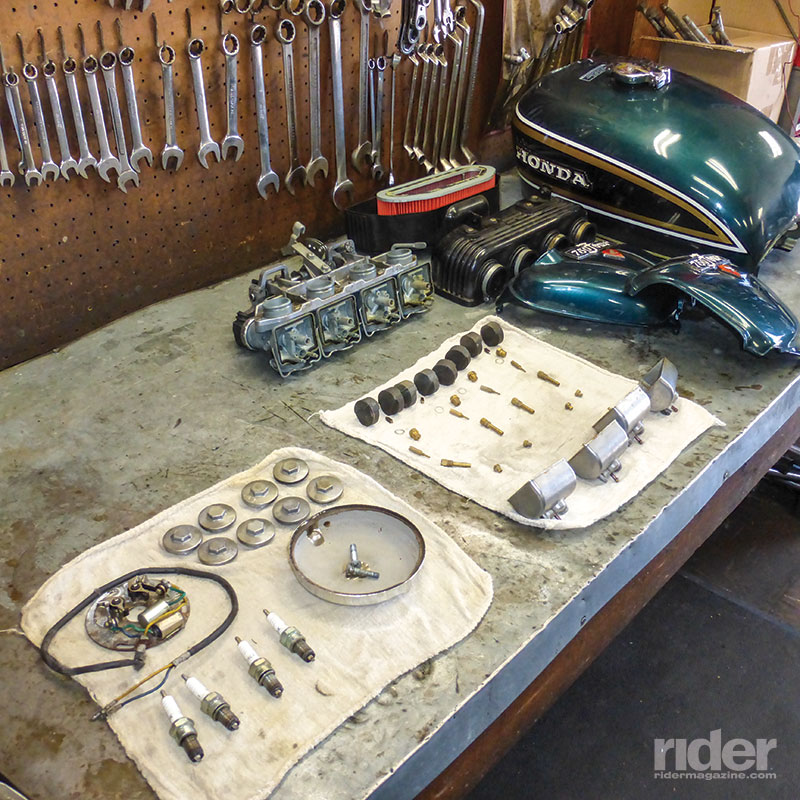 The author’s CB750 vitals awaiting inspection and replacement. Simple complexity.