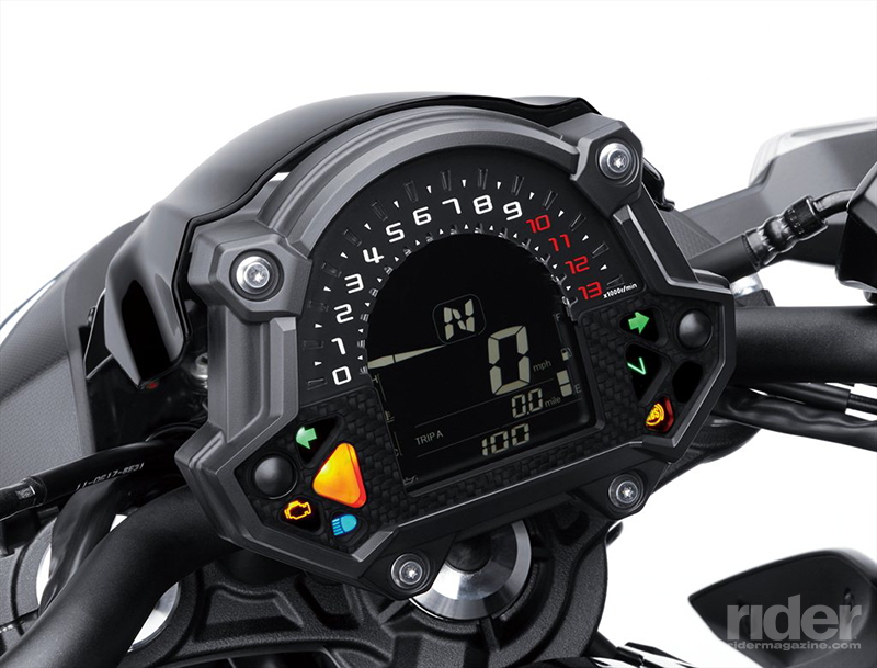 LCD display includes a digital tachometer, gear position indicator and a user-adjustable shift light.