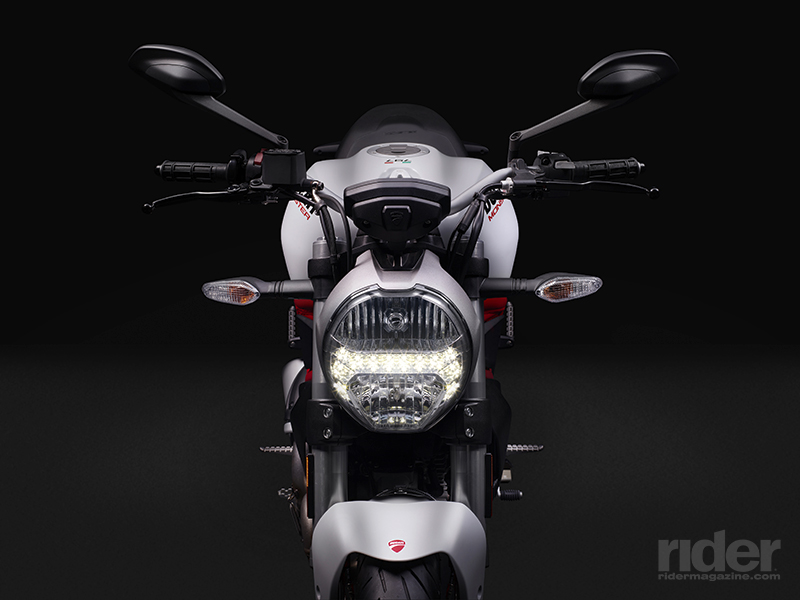 The 797's classic round headlight features LED running lights. The tail light is LED as well.
