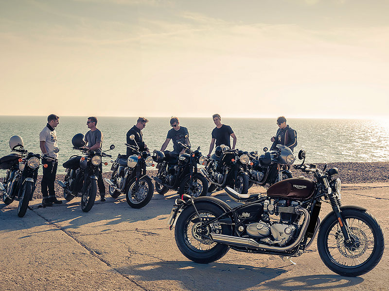You can see the new 2017 Triumph Bonneville Bobber (foreground) and the rest of the Bonneville family at stops on the Brutal Beauty Tour.