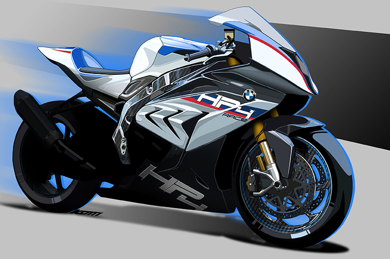 An artist's sketch of the HP4 RACE in BMW Motorsport colors.
