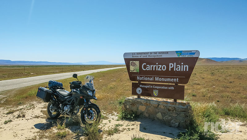 A good run for an adventure bike are the many dirt roads criss-crossing California's Carrizo Plain National Monument; the Crocker Grade is a bit of a challenge. 