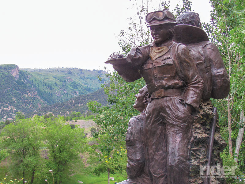 A bronze sculpture honoring the “Storm King 14” in Glenwood Springs includes the figure of a woman. Four women from the Prineville, Oregon, Hotshots crew were killed in the 1994 fire. 