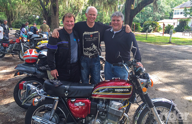 The author, Chairman of the Advisory Committee Bill Robinson and motojournalist Mitch Boehm with Bill’s gorgeous Honda CB750. 