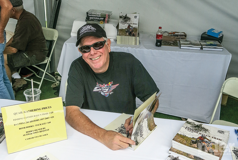 Famed racer and Daytona winner Don Emde was happily signing his updated Daytona 200 history, as well as his latest book, Finding Cannon Ball's Trail, about retracing Cannon Ball Baker's record cross-country trip a century ago