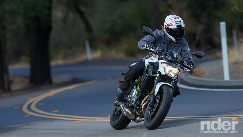 The Z650 is nimble and fun to ride. At a claimed 410 pounds fully fueled and ready to ride, it slots in between the SV650 and FZ-07 weight-wise.