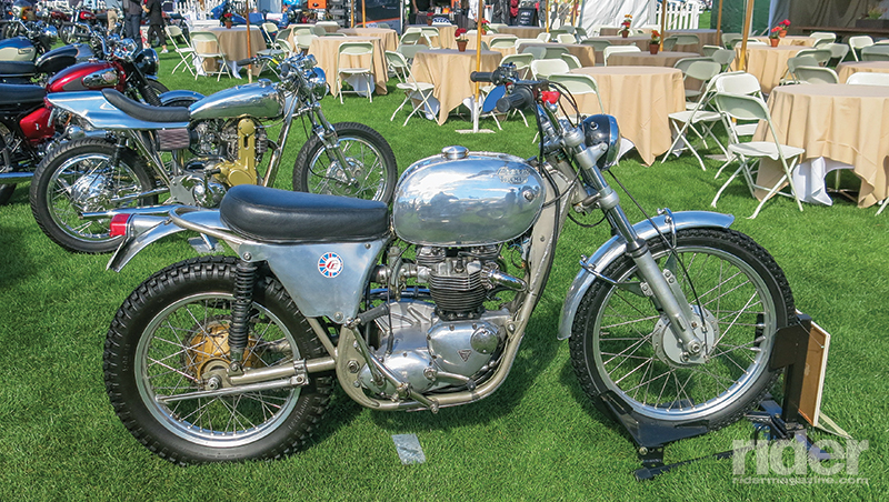 That's an interesting bike in the front, a 1971 Eric Cheney frame housing a Triumph 650 engine. But more important is what is in the back, one of the two dining areas where an absolutely scrumptious lunch would be served, which was included in the price of admission.
