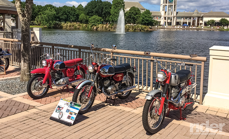 A lovely Suzuki 250 flanked by a pair of vintage ’60s Hondas were just three of the 270 entries in 2016’s Riding Into History Concours d’Elegance at the World Golf Village near St. Augustine, Florida.