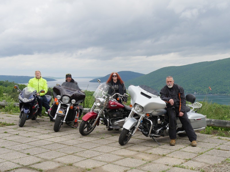 (L. - r.) John, Bill, Shadow and Rick at the Town of South Bristol Scenic Overlook that provides fabulous views of Canandaigua Lake