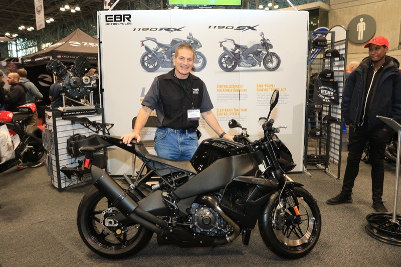 Erik Buell displays the new EBR Black Lightning model across this year's IMS series