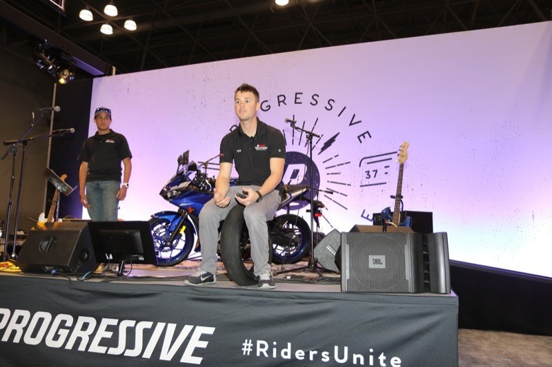 Kyle Wyman of Kyle Wyman Racing, in partnership with Yamaha Champions Racing School, gave an informative talk about racing technique on the Progressive stage