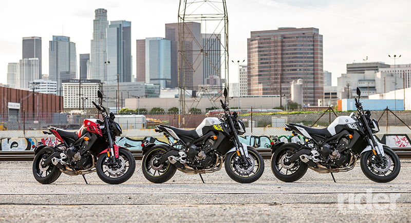 The 2017 Yamaha FZ-09 comes in three colors: Candy Red, Matte Silver with Neon Yellow and Intensity White.