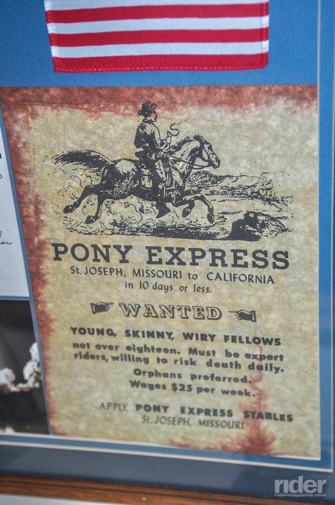 The Pony Express Stables in St. Joseph, Missouri. Riders traveled 2,000 miles over 10 days riding west to Sacramento, California. The original Iron Butt challenge?