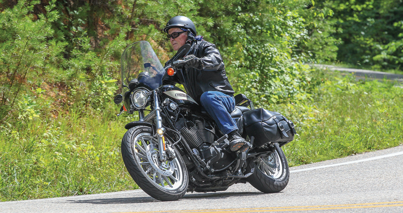 Old timer (your author) trying to look good on the twisties. (Photo by Moonshine Photo and used by permission.)
