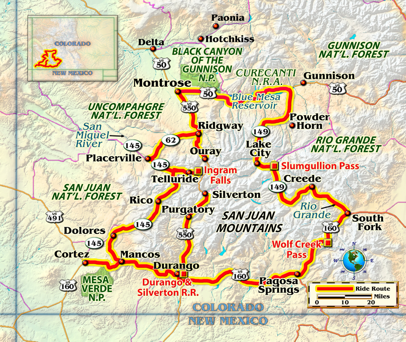 Motorcycle ride Colorado San Juan Mountains Million Dollar Highway