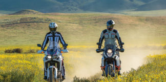 Honda Africa Twin (right) vs. KTM 1090 Adventure R (left).