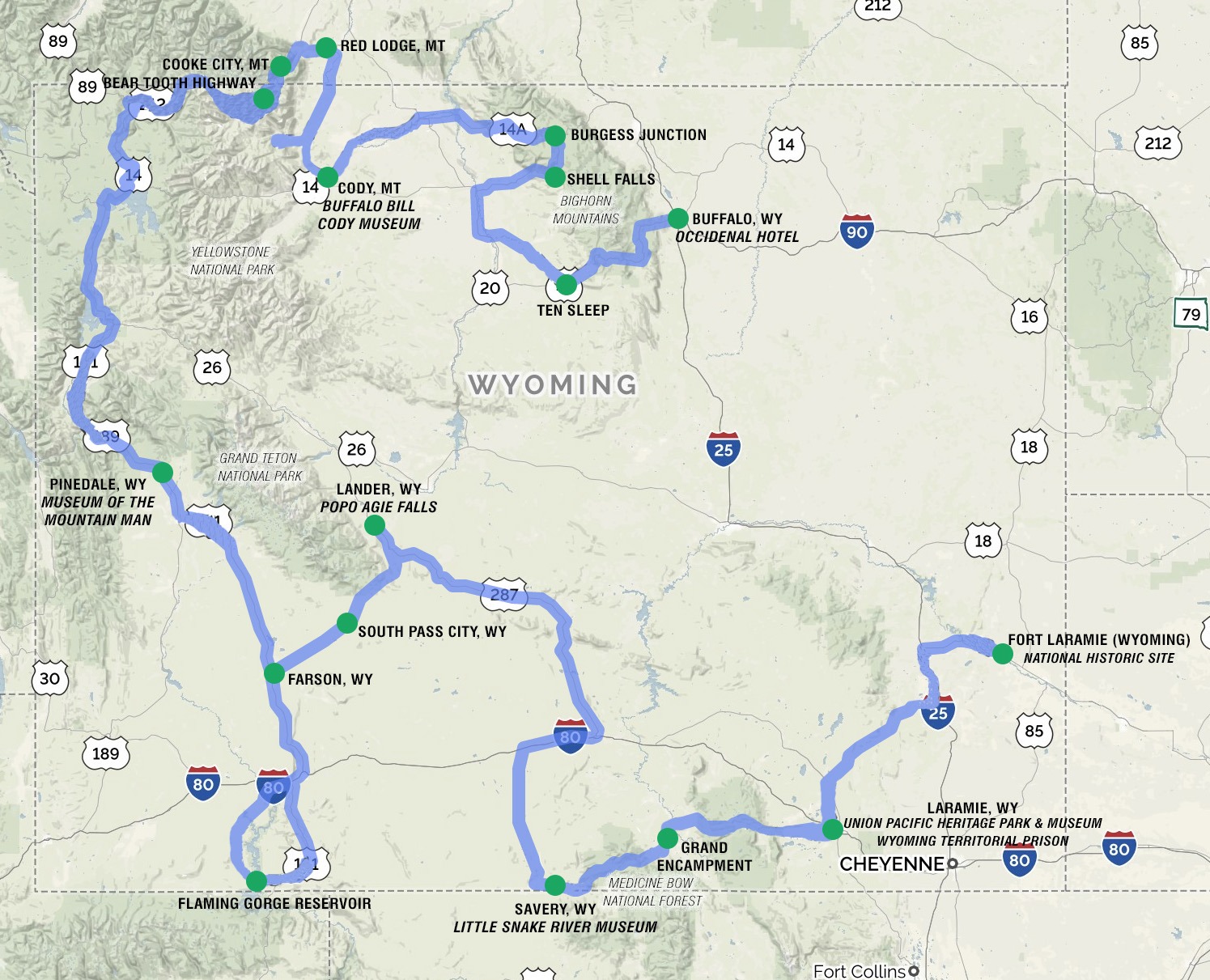 Wyoming Tour Route Map
